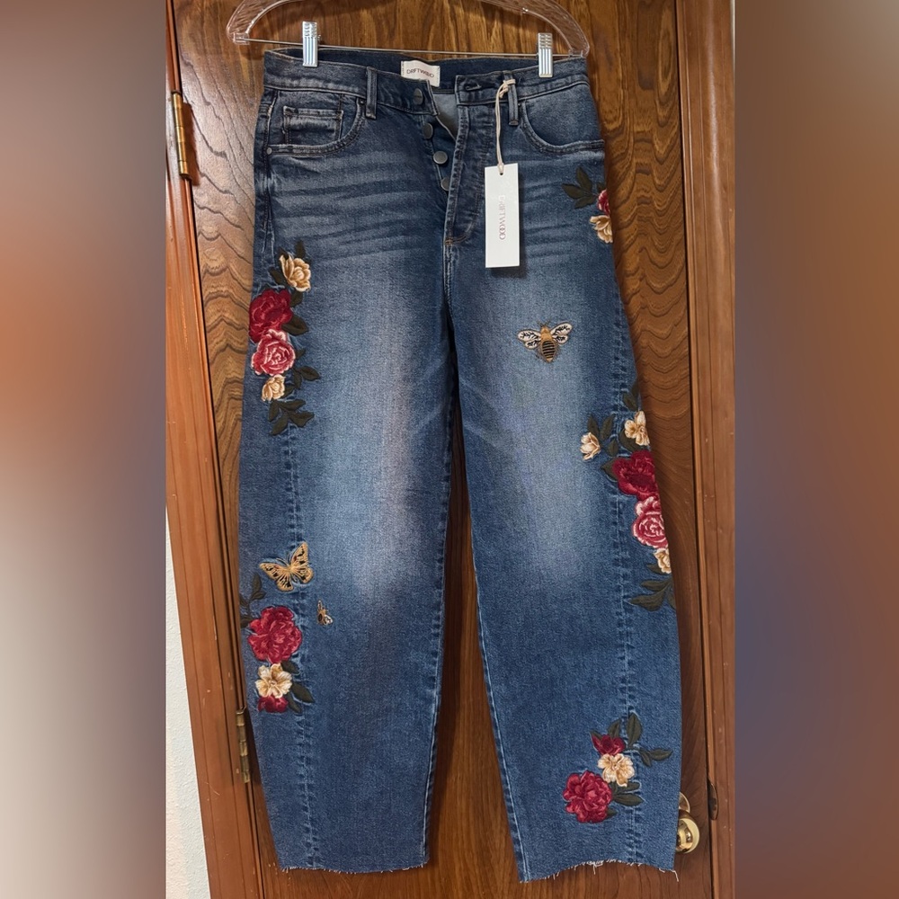 DRIFTWOOD Blue Jeans with Floral and Butterfly Embroidery